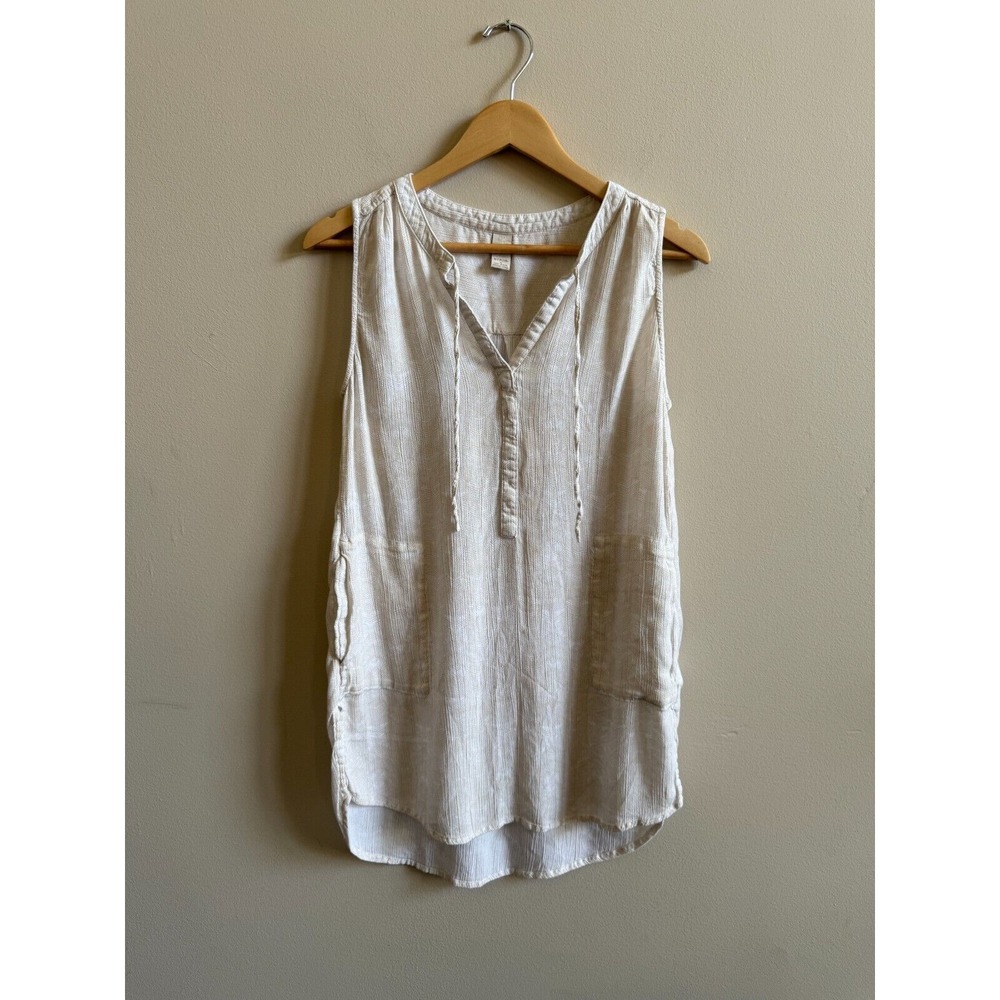 Prana Natassa Crinkled Sleeveless Tunic White Akoa Relaxed Travel Womens size M